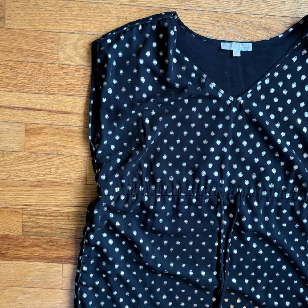 Polka Dot Black and White Drawstring Waist Dress Creative Commune Large